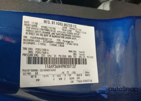 2009 Ford Focus Ses из США, поврежденный, VIN 1FAHP36N49W207137